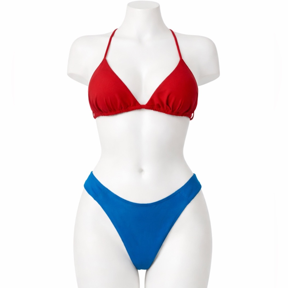 ✨ Red Teal Colorblock Triangle Bikini Set High Cut Bottom Size L New‎ ✨